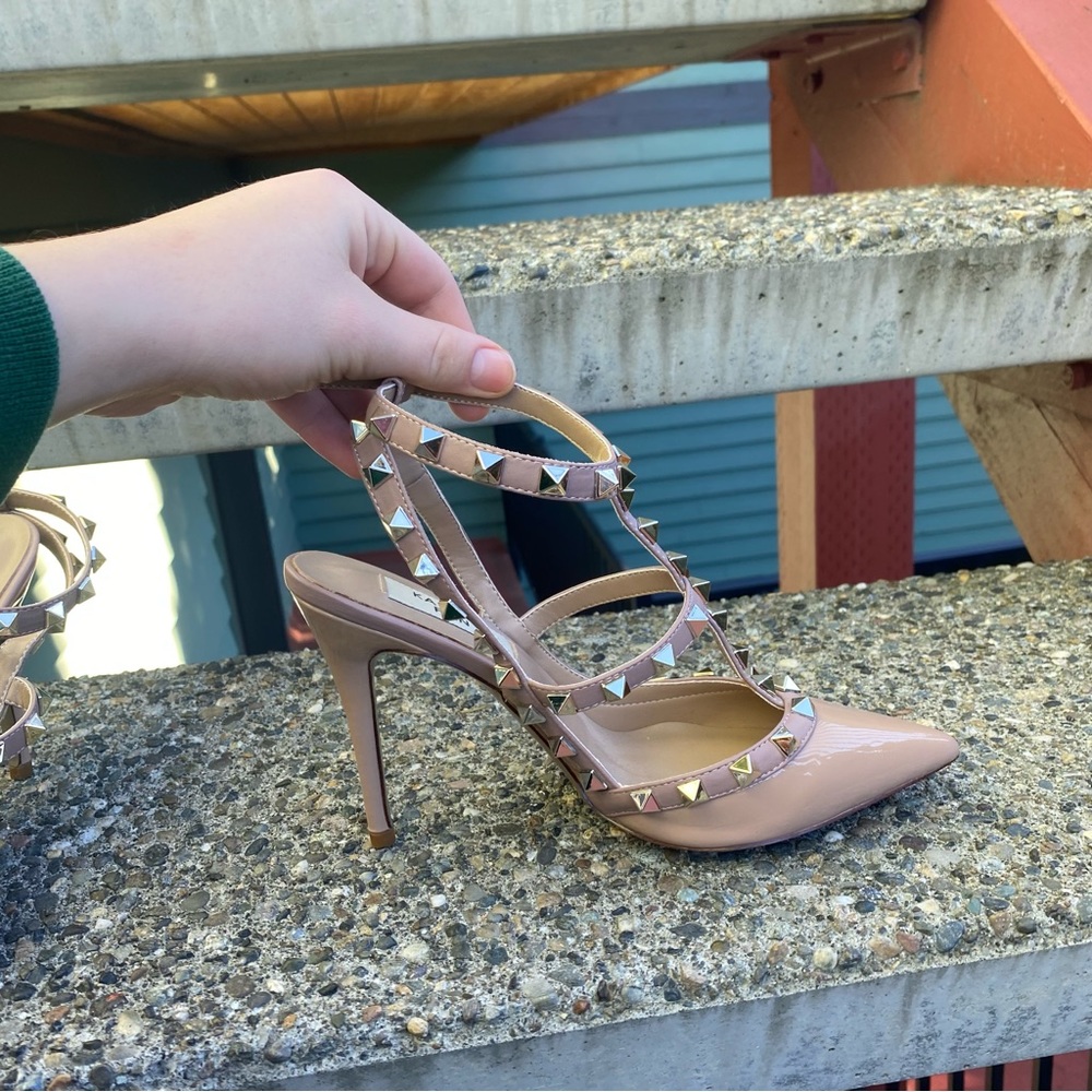 Kaitlyn Pan studded strappy nude heels